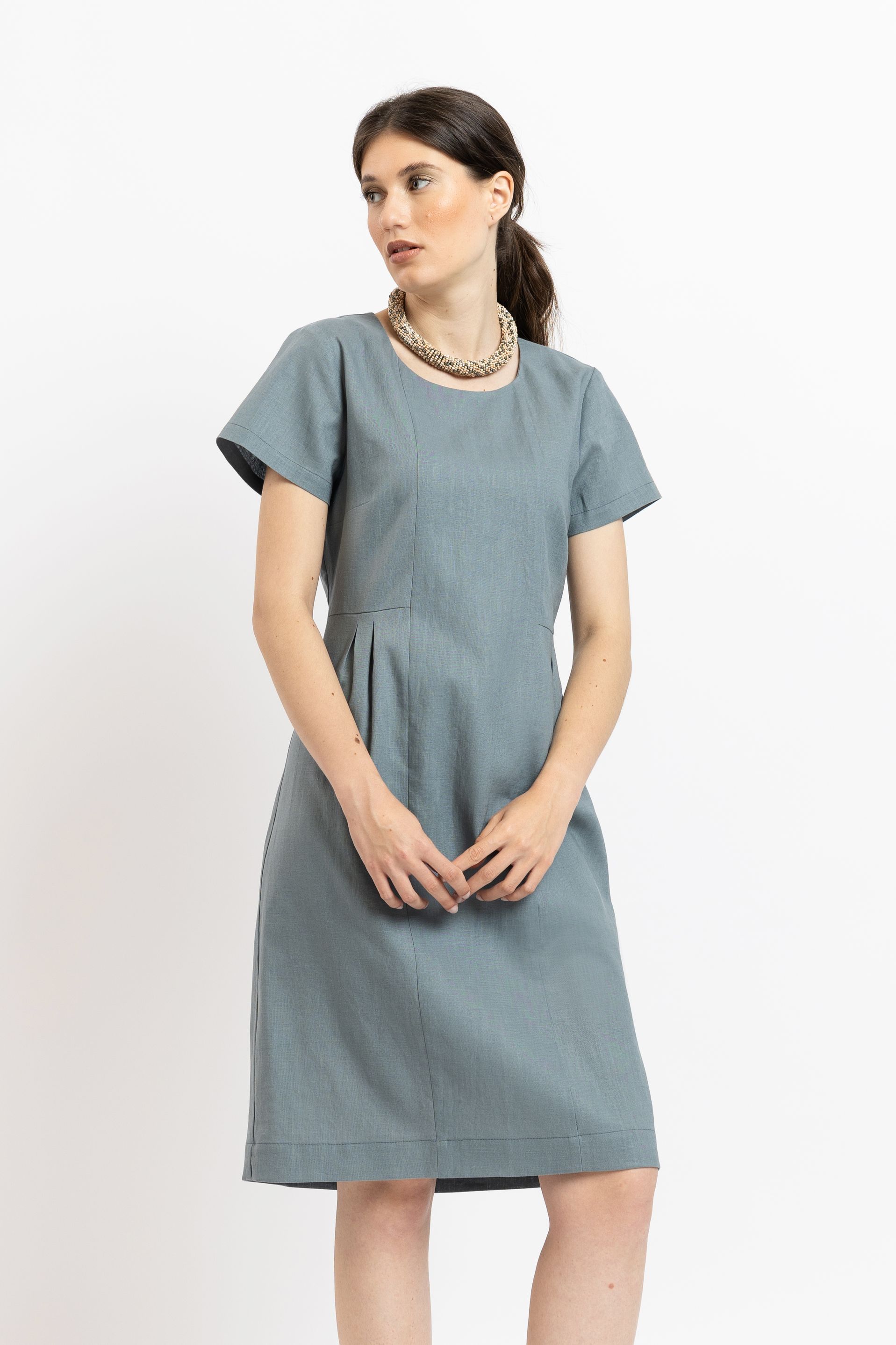 Rochie din in 100% bleu gris