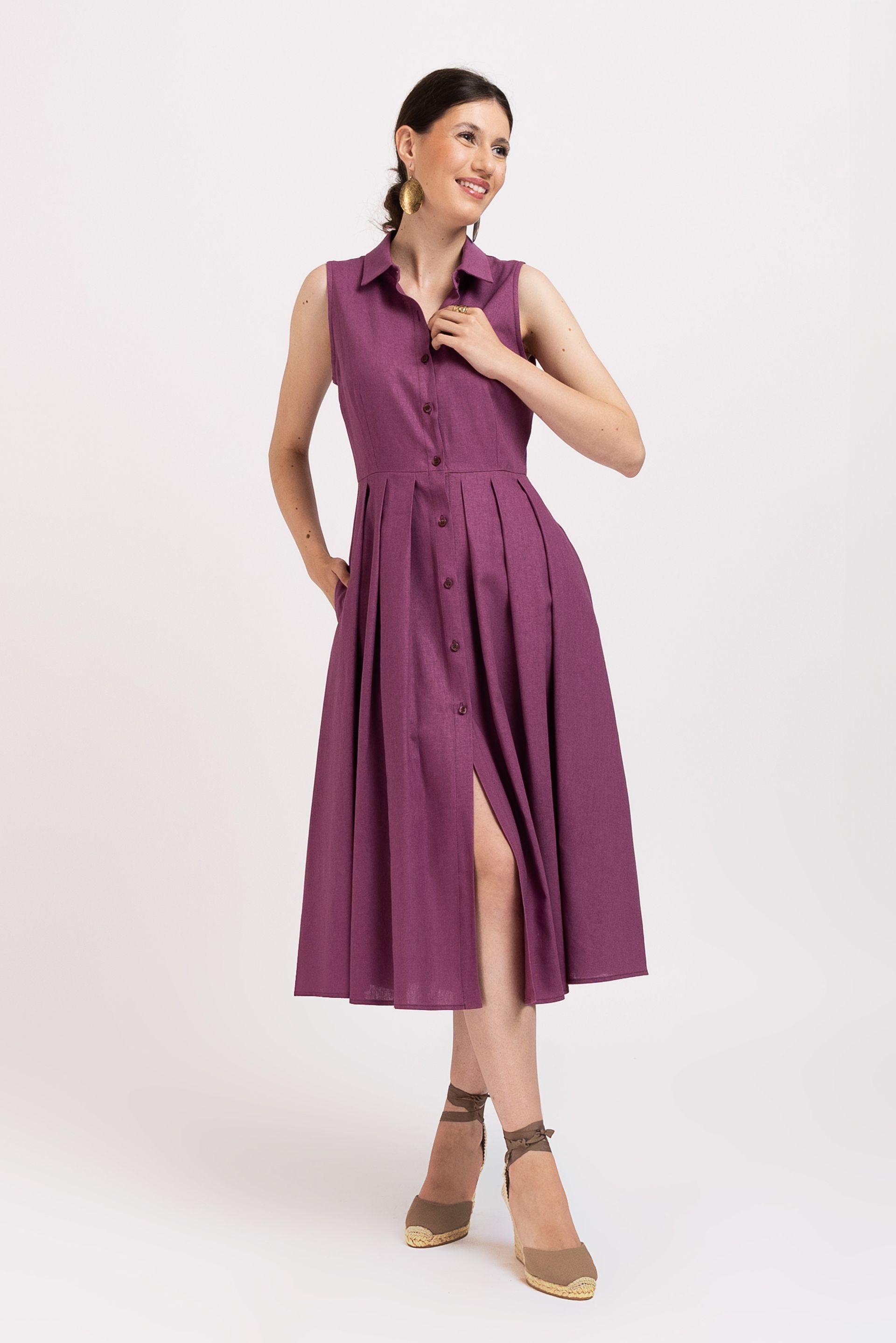 Rochie fifties din in mauve