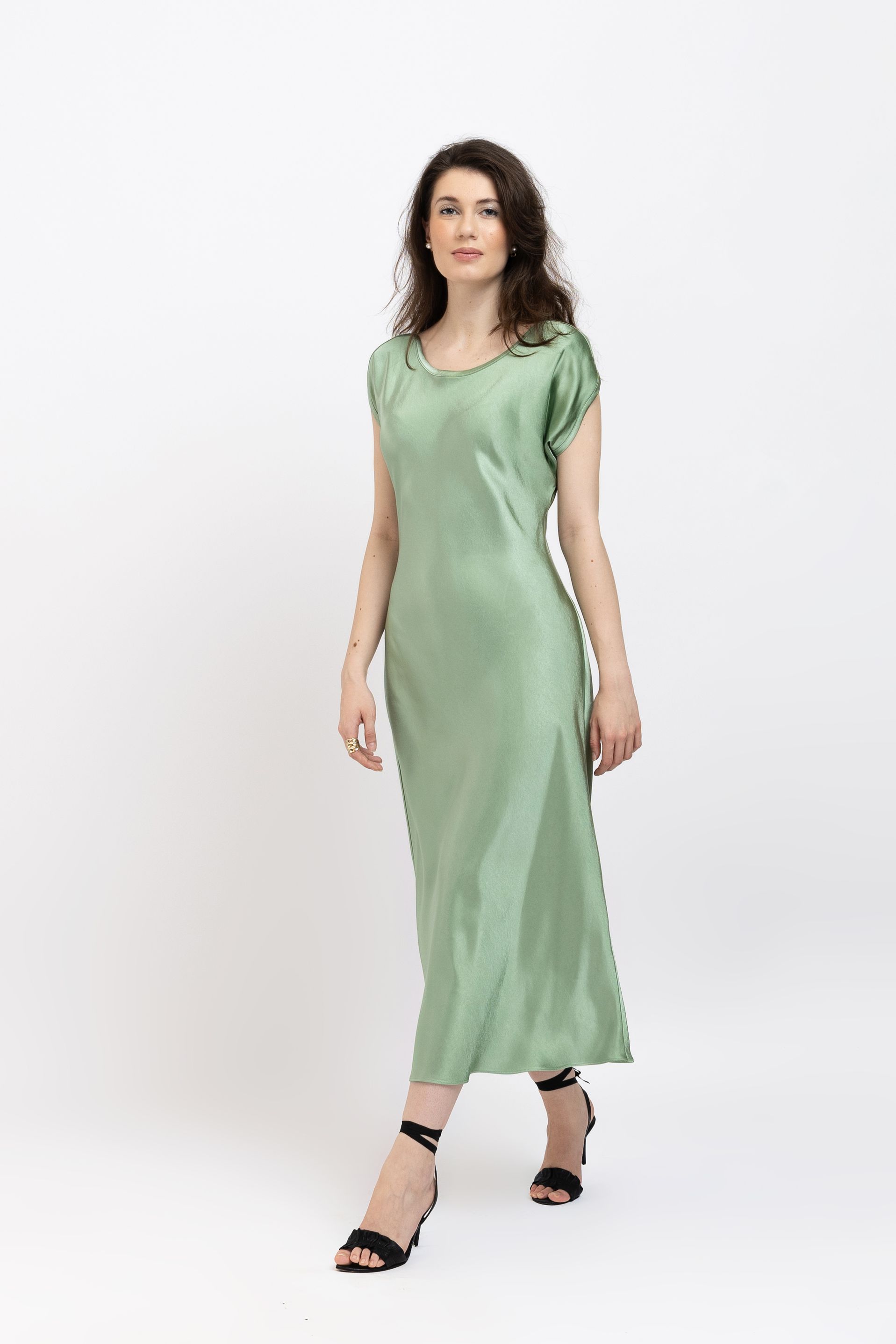 Rochie satin celadon green