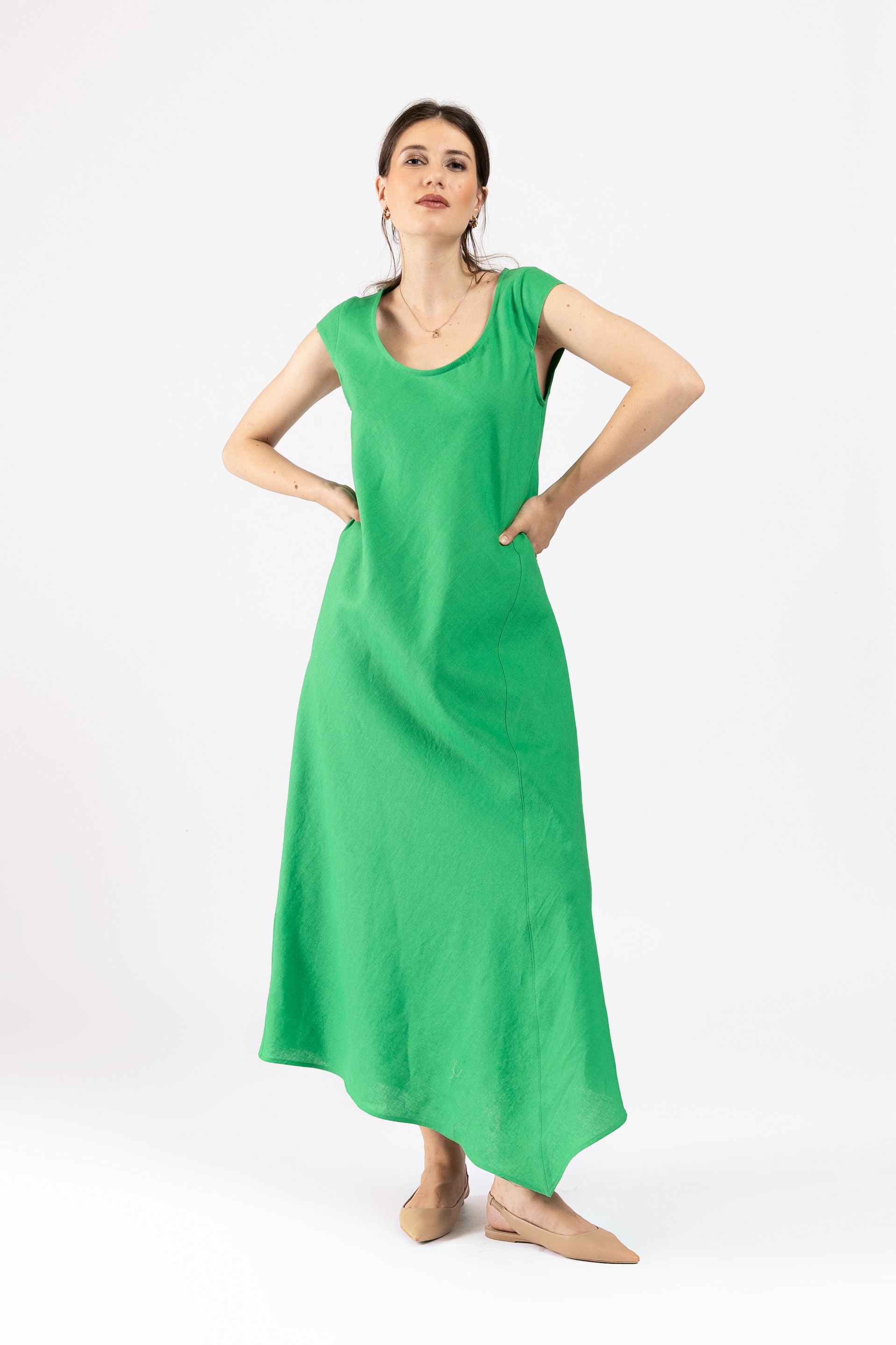 Rochie lunga asimetrica verde