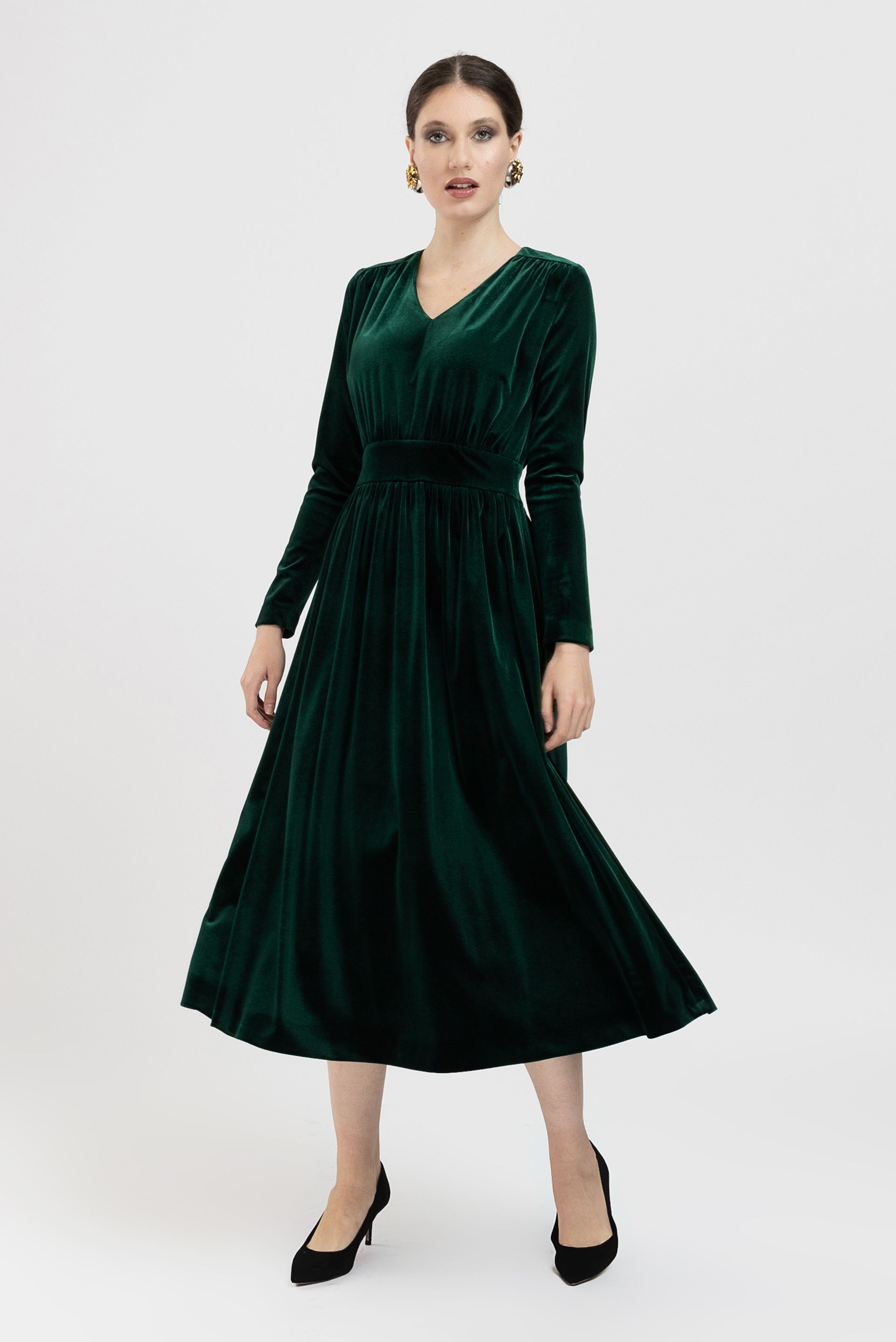 Rochie cocktail din catifea verde