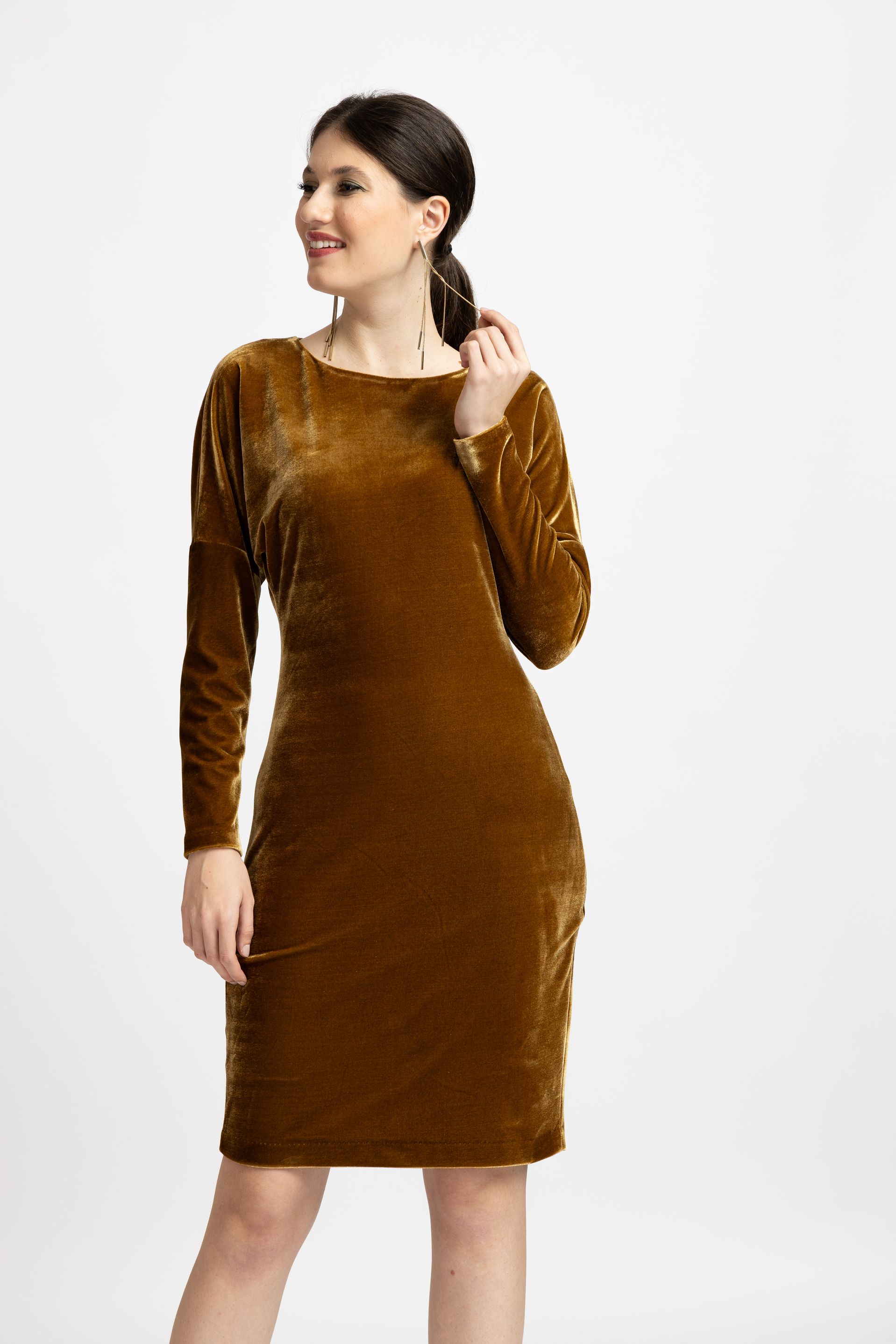 Rochie scurta din catifea gold